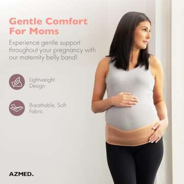 AZMED Maternity Belly Band for Pregnant Women - Pregnancy Belly Band for Abdomen Pelvic Waist Back Support - Adjustable Belly Support Bands for Pregnant Women - Maternity Belt Fits Up to 46" - Beige