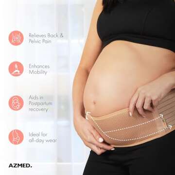 AZMED Maternity Belly Band for Pregnant Women - Pregnancy Belly Band for Abdomen Pelvic Waist Back Support - Adjustable Belly Support Bands for Pregnant Women - Maternity Belt Fits Up to 46" - Beige