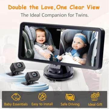 2-Kids Baby Car Camera: 6.9" Ultrawide Dual Rear Cameras