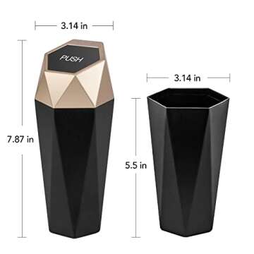 OUDEW Car Trash Can with Lid, New Car Dustbin Diamond Design, Leakproof Vehicle Trash Bin, Mini Garbage Bin for Automotive Car, Home, Office, Kitchen, Bedroom, 1PCS (Gold)