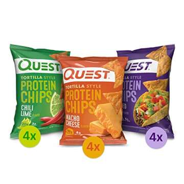 Quest Nutrition Variety Pack: Tortilla Style Protein Chips - Chili Lime, Nacho Cheese, Loaded Taco, Chocolate Chip Cookie Dough Protein Bars, High Protein, Low Carb, Gluten Free