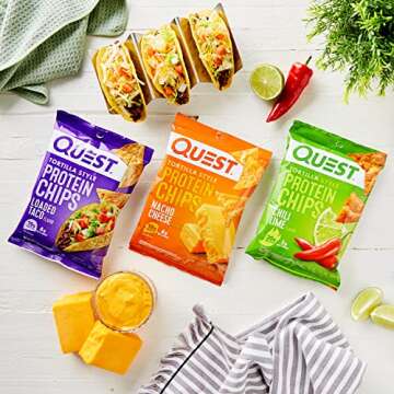 Quest Nutrition Variety Pack: Tortilla Style Protein Chips - Chili Lime, Nacho Cheese, Loaded Taco, Chocolate Chip Cookie Dough Protein Bars, High Protein, Low Carb, Gluten Free