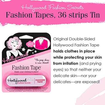 Hollywood Fashion Secrets Double Stick Fashion Tape, Seamless Style Support, Skin-Friendly Adhesive, for All Fabrics, 36-Strip Pack