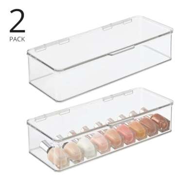 mDesign Makeup Storage Stackable Organizer Box for Bathroom Vanity, Countertops, Drawers - Holds Blenders, Eyeshadow Palettes, Lipstick, Lip Gloss, Makeup Brushes - Hinged Lid - 2 Pack - Clear