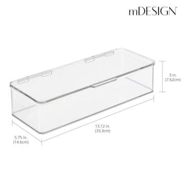 mDesign Makeup Storage Stackable Organizer Box for Bathroom Vanity, Countertops, Drawers - Holds Blenders, Eyeshadow Palettes, Lipstick, Lip Gloss, Makeup Brushes - Hinged Lid - 2 Pack - Clear