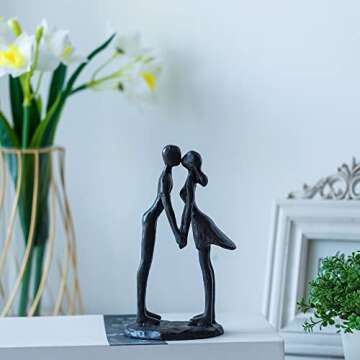 Sziqiqi Couple Sculptures Cast Iron Gift for Anniversaries Wedding Small Modern Abstract Figurine Decorative Metal Statues Romantic Passionate Love Ornament for Couples Valentines