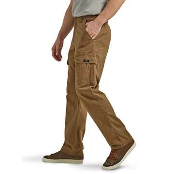 Wrangler Authentics Men's Relaxed Fit Stretch Cargo Pant, Kangaroo, 34W x 32L