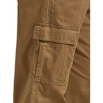 Wrangler Authentics Men's Relaxed Fit Stretch Cargo Pant, Kangaroo, 34W x 32L