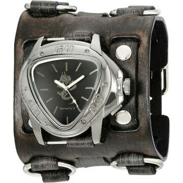 Nemesis FWB928SG Men's Dragon Emblem Faded Black Leather Cuff Watch