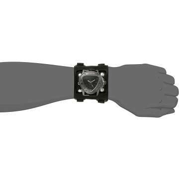 Men's Dragon Emblem Faded Black Leather Cuff Watch