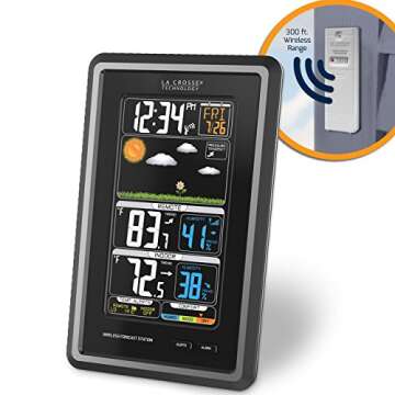 La Crosse Technology Wireless Color Weather Station - Real-time Backyard Weather, Humidity Comfort Meter, Animated Forecast, Temperature Alerts, Long Range Transmission (300 Feet)