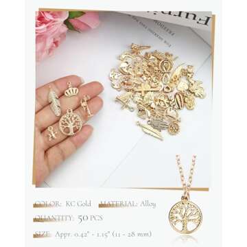 JIALEEY Wholesale Bulk 50PCS Mixed Gold Charms Pendants DIY for Necklace Bracelet Jewelry Making and Crafting