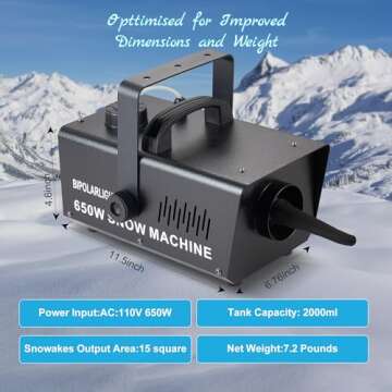 BIPOLARLIGHT 650W Snow Machine - Wireless Remote, Perfect for Parties & Events