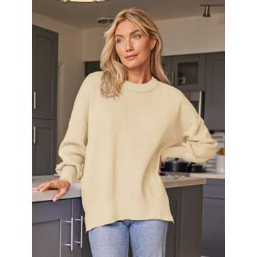 EFAN Women's Oversized Sweaters 2024 Fall Trendy Crewneck Batwing Sleeve Chunky Knit Long Pullover Cute Tunic Tops Dress Winter Clothes Cashmere Fashion Outfits Ladies Clothing Cream Apricot S