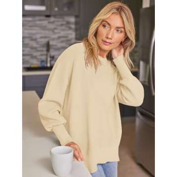 EFAN Women's Oversized Sweaters 2024 Fall Trendy Crewneck Batwing Sleeve Chunky Knit Long Pullover Cute Tunic Tops Dress Winter Clothes Cashmere Fashion Outfits Ladies Clothing Cream Apricot S