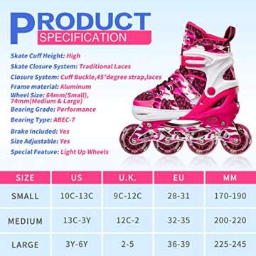 Kuxuan Skates Adjustable Inline Skates for Kids and Youth with Full Light Up Wheels Camo Outdoor Fun Illuminating Skates for Girls and Boys Beginner