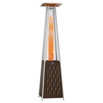 EAST OAK Pyramid Patio Heater, 48,000 BTU Outdoor Patio Heater, Quartz Glass Tube Propane Heater, Triple Protection System, With Wheels, Outdoor Heater for Commercial & Residential, Brown