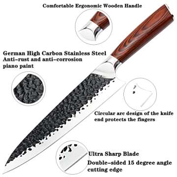 8 inch Japanese Chef Knife,Pro Ultra Sharp Kitchen Knife High Carbon Steel Chef's Knives Durable Sharp Cooking Knife For Meat, Vegetables, fruits and seafood, Ergonomic Handle for Home/Restaurant