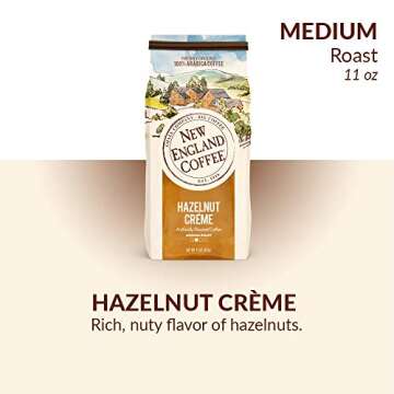 New England Coffee Hazelnut Crème Medium Roast Ground Coffee, 11oz Bag (Pack of 1)