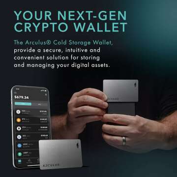 Arculus® Crypto Cold Storage Wallet, Secure Bitcoin Wallet, Crypto hardware wallet for NFTs, Ethereum, Bitcoin, Cardano and Other Cryptocurrencies, 3-Factor Authentication Crypto Wallet, Silver