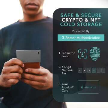 Arculus® Crypto Cold Storage Wallet, Secure Bitcoin Wallet, Crypto hardware wallet for NFTs, Ethereum, Bitcoin, Cardano and Other Cryptocurrencies, 3-Factor Authentication Crypto Wallet, Silver