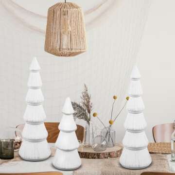 Queekay 4 Pcs Wooden Christmas Tree Tabletop Tree Figurine Unfinished Table Top Christmas Tree Decor for DIY Crafts Peg People Holiday Nature Table Home Decor (White)