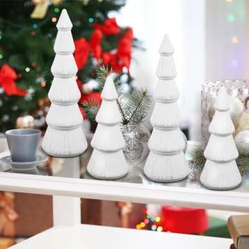 Queekay 4 Pcs Wooden Christmas Tree Tabletop Tree Figurine Unfinished Table Top Christmas Tree Decor for DIY Crafts Peg People Holiday Nature Table Home Decor (White)