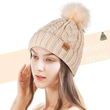 REDESS Women Winter Pompom Beanie Hat with Warm Fleece Lined, Thick Slouchy Snow Knit Skull Ski Cap