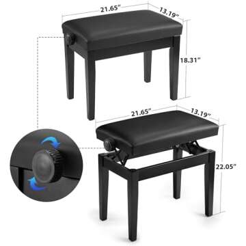 Adjustable Piano Bench with Waterproof Cushion