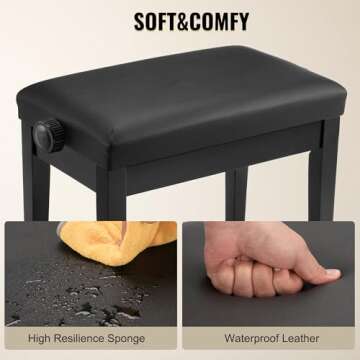 Adjustable Piano Bench with Waterproof Cushion