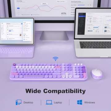 MOFII Wireless Keyboard and Mouse Combo, Full Size 2.4G Plug and Play Typewriter Retro Round Computer Keyboard and Mouse Set for Windows, Computer, Desktop, PC, Notebook - (Purple Colorful)