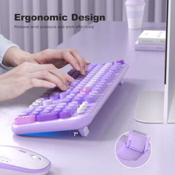 MOFII Wireless Keyboard and Mouse Combo, Full Size 2.4G Plug and Play Typewriter Retro Round Computer Keyboard and Mouse Set for Windows, Computer, Desktop, PC, Notebook - (Purple Colorful)