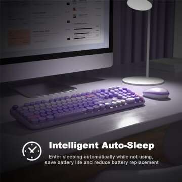 MOFII Wireless Keyboard and Mouse Combo, Full Size 2.4G Plug and Play Typewriter Retro Round Computer Keyboard and Mouse Set for Windows, Computer, Desktop, PC, Notebook - (Purple Colorful)