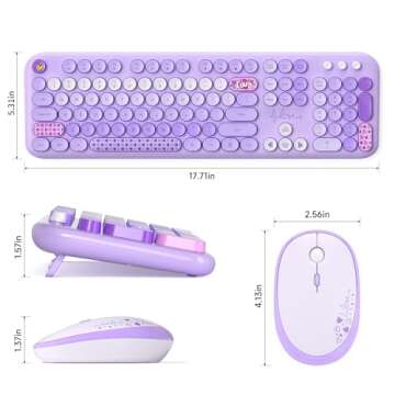 MOFII Wireless Keyboard and Mouse Combo, Full Size 2.4G Plug and Play Typewriter Retro Round Computer Keyboard and Mouse Set for Windows, Computer, Desktop, PC, Notebook - (Purple Colorful)