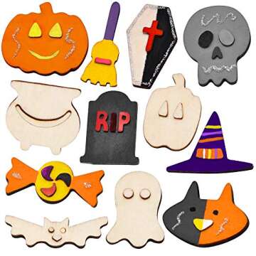 JOYIN Halloween Craft Kid Wooden Magnet Creativity Arts & Crafts Painting Kit, Decorate Your Own for Kids Paint Gift, DIY Halloween Painting Craft Family, Trick or Treat Stuffers