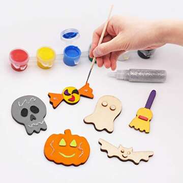 JOYIN Halloween Craft Kid Wooden Magnet Creativity Arts & Crafts Painting Kit, Decorate Your Own for Kids Paint Gift, DIY Halloween Painting Craft Family, Trick or Treat Stuffers