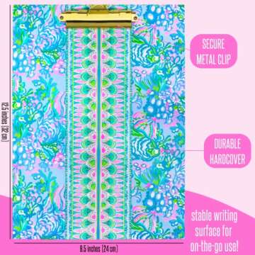 Lilly Pulitzer Blue Clipboard Folio with 60 Page Lined Notepad and Interior Storage Pocket, Aqua La Vista