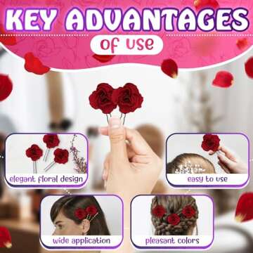 6Pcs Red Rose Hair Clip - Red Flower Hair Clip Red Hair Accessories for Women Red Flower for Hair Rose Clips for Hair Red Flower Pins for Hair - Red Flower Hair Accessories for Women Red Rose for Hair