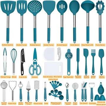 Silicone Kitchen Utensils Set, Umite Chef 43 pcs Silicone Cooking Utensils Set for Nonstick Cookware, Kitchen Tools Set-Silicone Utensil for Cooking Set Kitchen Set for Home Kitchen Accessories Set