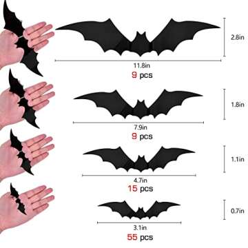 88 Pcs Halloween Decorations Indoor PVC 3D Scary Bats Wall Decor DIY Halloween Bat Decoration Stickers for Home Decor Bathroom Indoor Party Supplies