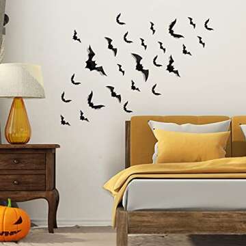 88 Pcs Halloween Decorations Indoor PVC 3D Scary Bats Wall Decor DIY Halloween Bat Decoration Stickers for Home Decor Bathroom Indoor Party Supplies