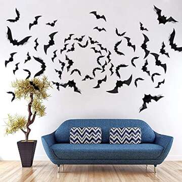 88 Pcs Halloween Decorations Indoor PVC 3D Scary Bats Wall Decor DIY Halloween Bat Decoration Stickers for Home Decor Bathroom Indoor Party Supplies