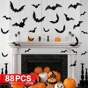 88 Pcs Halloween Decorations Indoor PVC 3D Scary Bats Wall Decor DIY Halloween Bat Decoration Stickers for Home Decor Bathroom Indoor Party Supplies