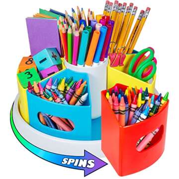 Creative Caddy Rotating Art Supply Organizer for Kids, Crayon Caddy for Kids Desk or Pencil and Marker Holder for Teachers, Classroom Arts and Crafts and Homeschool School Supplies Storage