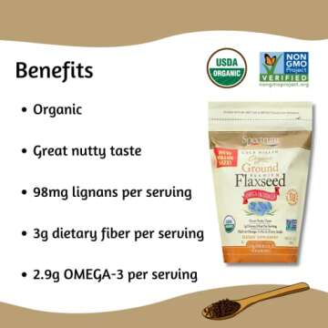 Premium Organic Ground Flaxseed, 24 Oz - Spectrum Essentials