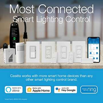 Lutron Caseta Smart Lighting Claro Smart Switch w/ Wall Plate for Light Bulbs and Fans, Works w/ Alexa, Apple Homekit, Google Home (Hub Required), 5A, Neutral Required, DVRFW-5NS-WH-A, White