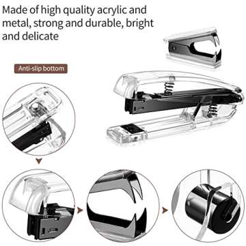 Outus Office Supplies Set Desk Accessory Kit, Acrylic Stapler Set Staple Remover, Tape Dispenser, Binder Clips, Paper Clips, Ballpoint Pen and Scissor with 1000 Pieces 26/6 Staples (Black)