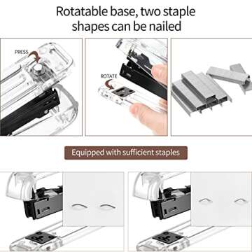 Outus Office Supplies Set Desk Accessory Kit, Acrylic Stapler Set Staple Remover, Tape Dispenser, Binder Clips, Paper Clips, Ballpoint Pen and Scissor with 1000 Pieces 26/6 Staples (Black)