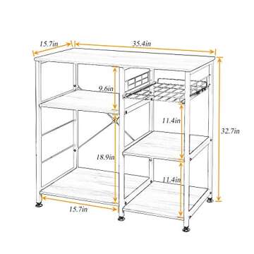 soges 3-Tier Kitchen Baker's Rack, Utility Microwave Oven Stand with Storage, Coffee Bar Station, Workstation Kitchen Shelf Cart, Walnut Black