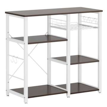 soges 3-Tier Kitchen Baker's Rack, Utility Microwave Oven Stand with Storage, Coffee Bar Station, Workstation Kitchen Shelf Cart, Walnut Black